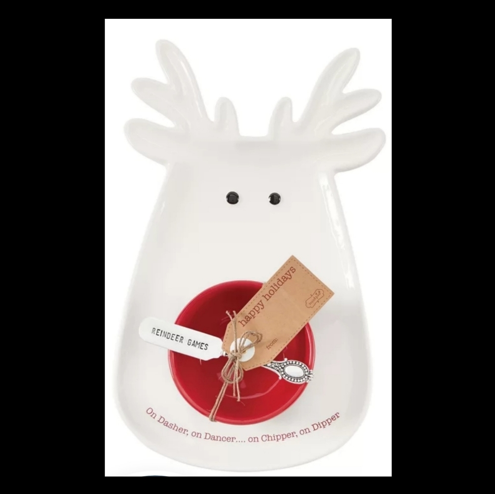 Mud Pie  Reindeer 3 piece Chip n Dip platter